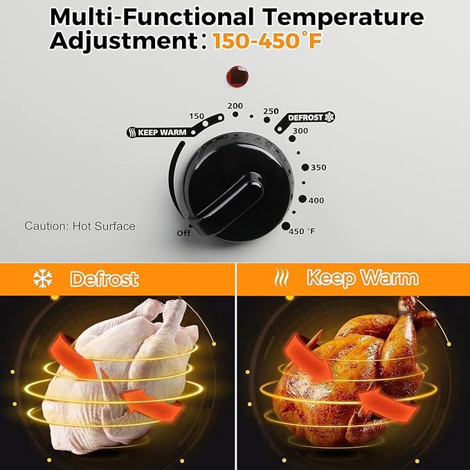 20 Quart Electric Roaster Oven with Self-Basting Lid, Turkey Roaster with Defrost Warm Function, Adjustable Temperature, Removable Pan Rack, Stainless Steel, Silver