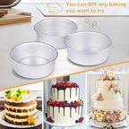 HomeMall Round Cake Pan Set of 3 (6 x 3 inch/8 x 3 inch/10 x 3 inch), Aluminum Baking Pans for Layer Cakes, Heavy Duty Non-Stick, Evenly Baking Tools for Home Kitchen, Birthday Wedding Anniversary