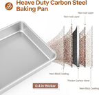 Deep Baking Pans Set of 3, Rectangle Cake Pan Nonstick, Heavy Duty Thick Bakeware Lasagna Pan for Toaster Oven, 9/11/13 Inch Tray for Brownie, Siliver