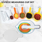 Measuring Cups and Spoons set 10 Pieces, Stackable Measuring Cup with White Lid, Kitchen Cooking Baking Measuring Set for Liquid and Dry, BPA Free, Dishwasher Safe (Multicolor)