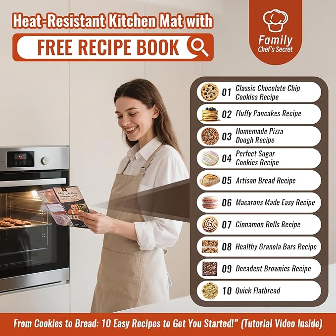 Silicone Baking Mat With 10 Recipes,Silicone Macaron Baking Sheet for Cookie, Pizza, Surdough, Pastry,Dough Rolling out, Non Stik and 480°F Oven Safe