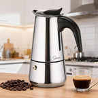 Espresso Maker 9 Cup Moka Pot Stainless Steel Percolator coffee pot, Compatible with Gas, Electric, Ceramic, and Induction stovetops(15 fl oz/450 ml)