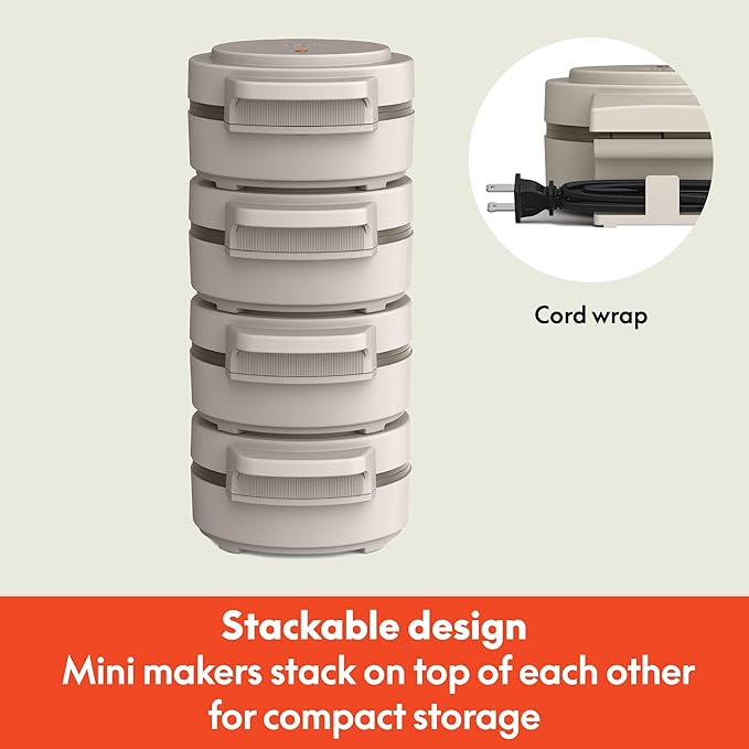 bella Snack-n-Store Mini Waffle Maker, EverGood™ Ceramic Nonstick Coating, Cord Wrap, Ready Indicator Light & Cool Touch Handles, Stackable Design & Customizable Plates, 350 Watt, Oatmilk