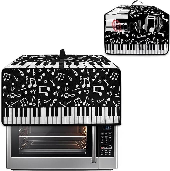 Piano Musical Notes Print Toaster Oven Dust-proof Cover, Heat-resistant Anti Fingerprint Microwave Oven Dust Cover, Kitchen Counter Accessory (Medium-16.1 * 19.71 * 10 inches)