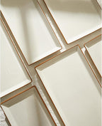 Sweese Rectangular Porcelain Platters, Vanilla White with Brown Trim, Serving Trays for Parties, 13.8 Inch Large Serving Dishes for Steak, Taco, Sushi, Appetizer - Dishwasher & Oven Safe - Set of 4
