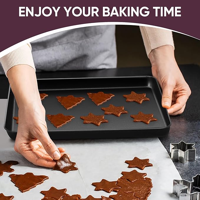 E-far Baking Sheet Set of 2, 12.5" x 9.5" x 1" Cookie Sheet Pan for Baking, Nonstick Carbon Steel Baking Trays for Oven, Heat-Resistant & Easy Clean, Black