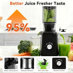 NEWBULIG Cold Press Juicer Machines, Masticating Juicer with High Juice Yield, Reverse Function, Stops Oxidation and Easy to Clean for Vegetables & Fruits, Black