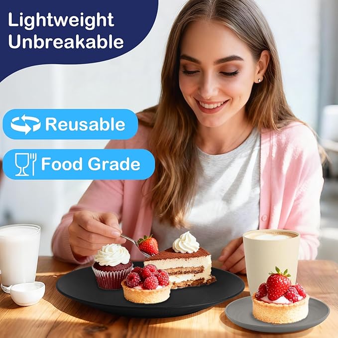 40 PCS Wheat Straw Dinnerware Set | Service for 8 Plastic Dishes Set Unbreakable Plates and Bowls Sets, Drinking Glasses, Dishwasher and Microwave Safe Dish Set for KItchen - Gray Stone