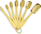 Rainspire Heavy Duty Measuring Spoons Set Stainless Steel, Metal Measuring Cups and Spoons Set for Dry or Liquid, Fits in Spice Jar, Home Gadgets Kitchen Gadgets, Set of 7 Including Leveler, Gold