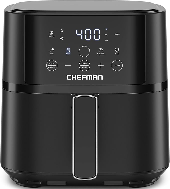 Chefman Air Fryer – 4 QT Compact Airfryer for Quick & Easy Meals in Minutes, Features Hi-Fry Technology for Extra Crisp, Touchscreen Controls with 4 Presets, Nonstick & Dishwasher Safe Basket - Black