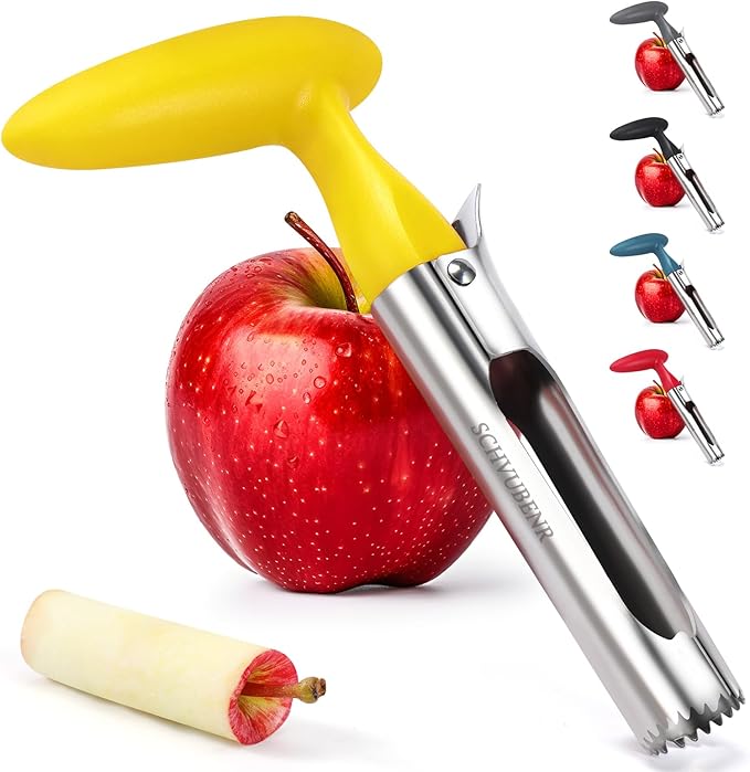 SCHVUBENR Premium Apple Corer Tool - Easy to Use and Clean - Sturdy Apple Core Remover with Sharp Serrature - Stainless Steel Corers for Apple and Pear - Core Fruits with Ease(Yellow)
