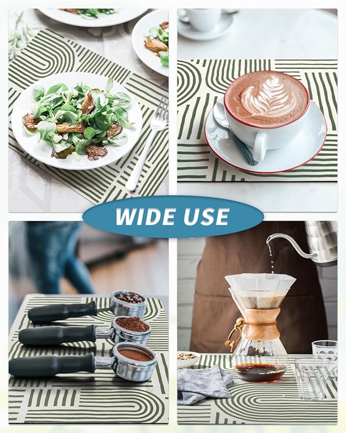 AMOAMI Coffee Mat Hide Stain Rubber Backed Absorbent Dish Drying Mat for Kitchen Counter - Fits Under Coffee Maker & Dish Rack - Green Line 12x19