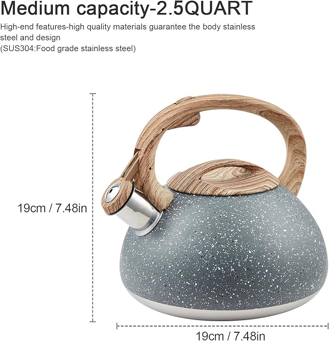 s-p Whistling Tea Kettle Stainless Steel Teapot,Teakettle for Stovetop Induction Stove Top,Fast Boiling Heat Water Tea Pot 2.2 Quart(Gray)