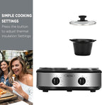 Sunvivi Dual Pot Slow Cooker, 2 Pot Small Mini Crock Buffet Server and Warmer, Upgraded Oval Ceramic Double Pot Buffet Food Warmer Adjustable Temp Glass Lid, Total 2.5 Quarts