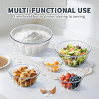 Luvan Glass Mixing Bowls with Lids Set of 5(0.85qt,1.11qt,1.69qt,2.85qt,4.7qt), Large Salad Bowl with Diamond Pattern & Grey Transparent Lids, Kitchen Clear Mixing Bowl for Serving Baking Prep Storage