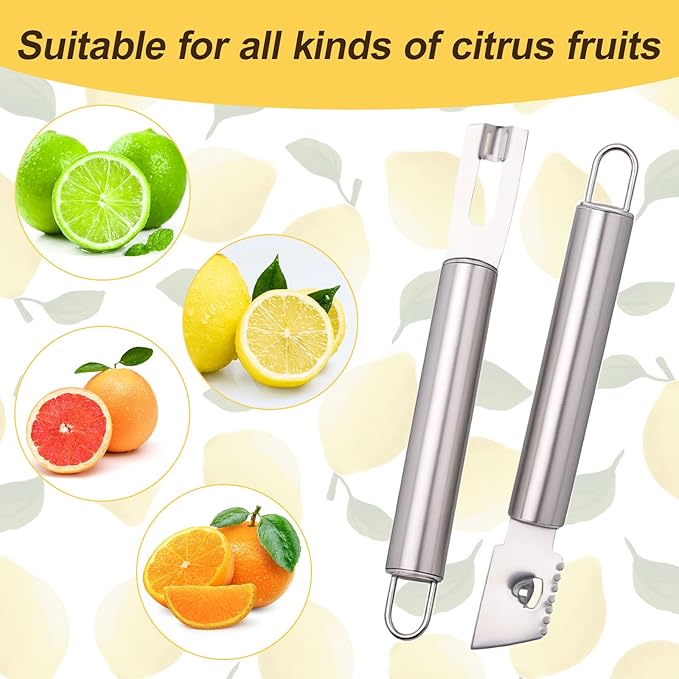 2 Piece Stainless Steel Lemon Zesters, Upgraded Lemon Zester & Channel Knife Set, Citrus Zester & Orange Peeler Tool, Premium Lemon Grater for Family Kitchen, for Bar Bartenders