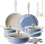 Redchef Ceramic Nonstick Cookware Set,14pcs Pots and Pans Set Non Stick,Induction Cookware with Stainless Steel Handle,Non Toxic Kitchen Cooking Set,Dishwasher & Oven Safe,PFAS PFOA & PTFE Free（Blue）