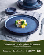 Famiware Star 18-Piece Reactive Glaze Plates and Bowls Sets, Service for 6 - Stoneware Dinnerware with Trim, Modern Rustic Dishes, Chip & Scratch Resistant, Microwave & Dishwasher Safe, Nebulas Blue