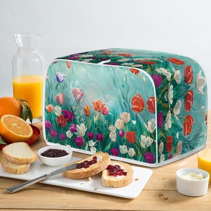 JEOCODY Colorful Flower Toaster Covers Dustproof Toaster Bread Maker Cover Fits for Most Standard 4 Slice Toasters, Universal Size Microwave Oven Dustproof Cover Women Gift