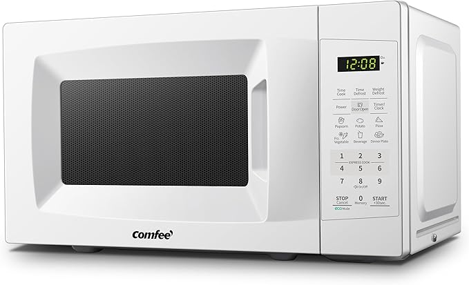 COMFEE' EM720CPL-PM Countertop Microwave Oven with Sound On/Off, ECO Mode and Easy One-Touch Buttons, 0.7 Cu Ft/700W, Pearl White
