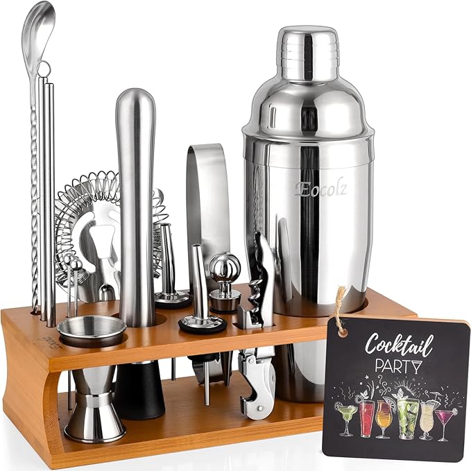 Bartender Kit Cocktail Shaker Set with Stand Bar Tool Bar Set for Drink Mixing Home Bartending Kit 17-Piece Bar Cart Accessories: Martini Shaker, Mixer Spoon, Jigger, Muddler, Strainer & Recipes Gifts
