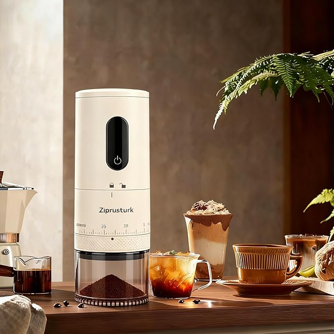 First Grind-While-Charging Rechargeable Coffee Grinder, 1.7X Faster Grinding with Portable Electric Burr Coffee Grinder with 38 Adjustable Grind Settings (CERAMIC BURR - White - Touch screen control)