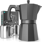 Coffee Gator Moka Pot - 6 Cup, 12oz Stovetop Espresso Maker - Classic Italian and Cuban Coffee Percolator w/ 2 Stainless-Steel Cups – Matte Grey Aluminum, 360ml