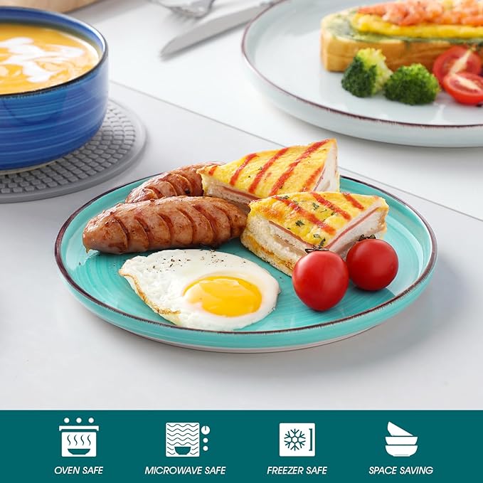 vancasso Bonita Blue Dinnerware Sets, Plates and Bowls Set for 4, 12 Pieces Stoneware Dinnerware Set, Dishwasher and Microwave Safe