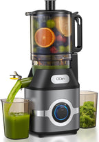 QCen Cold Press Juicer, 5.5” Wide Feed Chute Slow Masticating Juicer Machine for Whole Fruits and Vegetables, Easy to Clean (Gray)