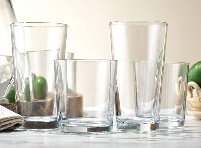 Glaver's Drinking Glasses Set of 12. Glassware set, 6 Highball Glass Cups, 6 Whiskey glasses. Classic Drinkware Set 17 oz Tall Glasses Set and 13 oz Rock Glasses.
