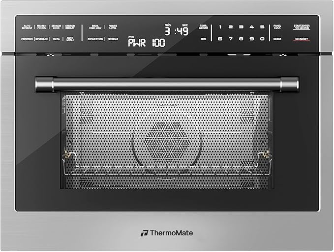 24 Inch Built-in Microwave and Convection Oven Combination, ThermoMate 1.6 Cu. Ft. Wall Oven Microwave Combos, 1000 Watt Power, Sensor Cook, Touch Control LCD Display, Stainless Steel Finish