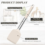 TeamFar Kitchen Utensils, 4 PCS Silicone Cooking Utensils Spatula Spoon Set with Stainless Steel Handle, for Frying Mixing Draining Turning, Healthy & Heat-proof, Non-stick & Dishwasher Safe - Khaki