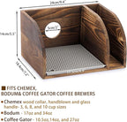 ELLDOO Vintage Wood Coffee Organizer Stand, Compatible with Chemex Coffee Makers, Holds Coffee Maker and Coffee Paper Filters, Fits Collar and Handle Carafes, with Grey Silicone Dripper Mat