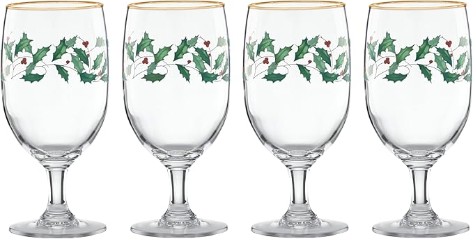 Lenox 849606 Holiday 4-Piece Iced Beverage Glass Set, Christmas Dinnerware, Hosting