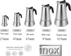 9 Cup Stovetop Espresso Maker Matte Stainless Steel Moka Pot Italian and Cuban Mocha Coffee Maker, Compatible with Gas, Electric, Ceramic, and Induction stovetops(15 fl oz/450 ml)