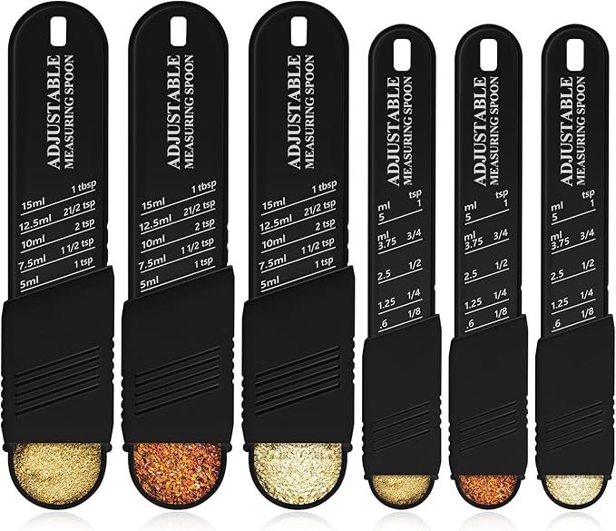 6 Pcs Adjustable Measuring Spoon Plastic Tablespoon and Teaspoon Set Baking Cooking Spoon Set for Chef Measuring Metering Kitchen Dry Liquid Ingredients Powder, 2 Sizes(Black)