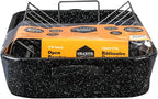 Granite Ware 19-Inch Roasting Pan With V-Rack - Nonstick Rectangular Roaster for Poultry, Baking, Broiling, Grilling - Durable Cookware for Holiday Feasts & Daily Meals - Family Size, Made of Steel