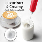 Zulay Kitchen Rechargeable Milk Frother Handheld Lux - Powerful 2-Speed Motor, Waterproof, 2000mAh Battery - Drink Mixer for Latte, Cappuccino, Matcha & Protein Powder - Scarlet