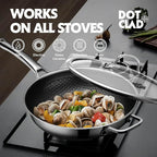 DOTCLAD 3-Piece Hybrid Stainless Steel Cookware Set-12 Inch Wok with Lid,10 Inch Frying Pan,12 Inch Skillet with Lid-Non Stick,PFOA Free,Dishwasher&Oven Safe,Induction Compatible,Cookware Set.