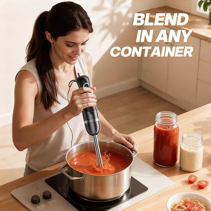Immersion Blender Handheld, Corded Electric Blenders Portable Stick Mixer with 2 Mixing Speed and Stainless Steel Blades Emulsifier for Effortless Blending Soup, Smoothies, Puree or Baby Food