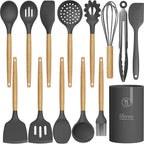 oannao Silicone Cooking Utensils Kitchen Utensil Set - 446°F Heat Resistant Silicone Kitchen Utensils Set, Spatula,Turner Tongs, Spoon, Whisk,Kitchen Gadgets for Nonstick Cookware, BPA Free (Gray)