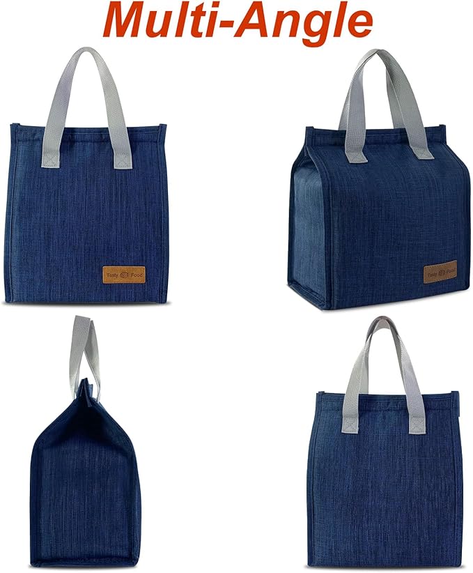 Mziart Dark Blue Oxford Cloth Lunch Bag, 8.86L x 5.12W x 10H, 2 Gallon Capacity, Insulated Aluminum Foil Interior, Leakproof and Lightweight