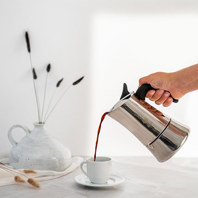 Bialetti Moon Exclusive Induction Stainless Steel Moka Pot, Stovetop Espresso Maker, Italian Coffee Maker, 4 Espresso Shots, (5.7 Oz - 170 ml), Compatible with All Stovetops, Silver