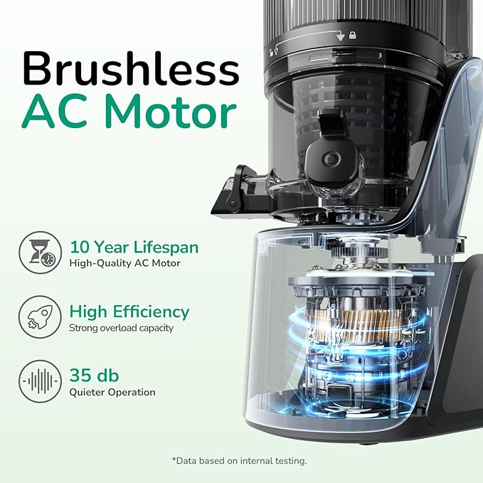 Canoly C16 Cold Press Juicer, 6" Extra Wide Feed Chute, 3-IN-1 Strainers (Juice & Sorbet & Nut Milk), Powerful AC Brushless Motor, Self Precut System, Juicer Machines with BPA-Free (Space Gray)