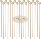 100 Pieces 6Inch Rock Candy Sticks with Ball Wooden Sticks Wood Cake Sticks Drink Stirrer Sticks for Lollipop Coffee Appetizer Skewers (Round)