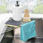 Corner Sink Caddy Triangle Dish Drying Rack for Sink Corner, Sponge Holder Roll Up Dish Drying Rack Over The Sink, Stainless Steel Kitchen Sink Organizer Drainer Mat Sponge Caddy for Counter Storage