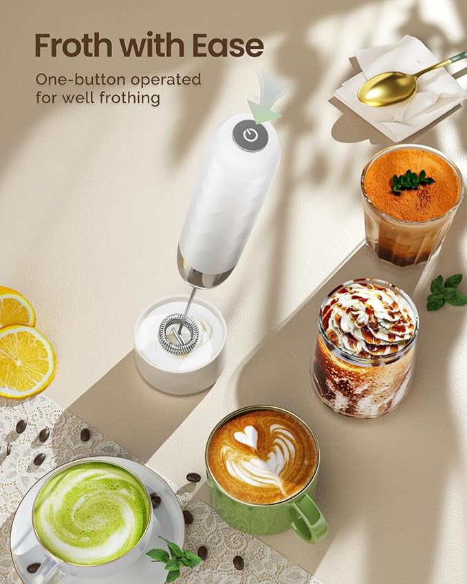 Maestri House Rechargeable Milk Frother, LunaFro Mini Handheld Electric Foam Maker Detachable Stainless Steel Whisk Drink Mixer Foamer Mini Blender for Matcha, Lattes, Cappuccino, No Stand