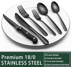 EWFEN 24-Piece Black Silverware Set with Steak Knives, Black Flatware Set for 4, Food-Grade Stainless Steel Tableware Cutlery Set, Mirror Finished Utensil Sets for Home Restaurant, Heavy Duty