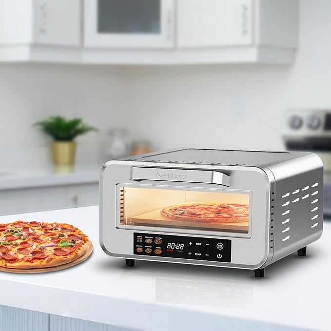 Kenmore indoor pizza oven - personal countertop electric ovens for home kitchen & restaurant, cook solo large 12” nonstick Pizzas horno de