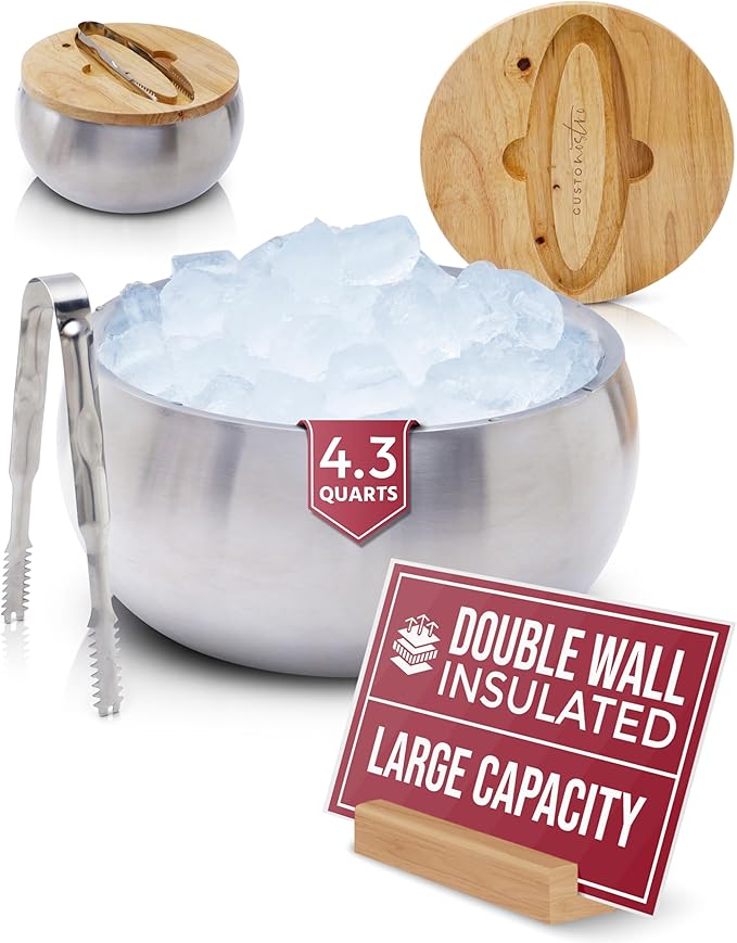 Gusto Nostro 4.1L Insulated Ice Bucket with Lid and Tongs, Double Wall Stainless Steel Ice Bucket Large, BPA Free Ice Bucket for Cocktail Bar, Keeps Champagne, Wine, Beer Chill for Parties